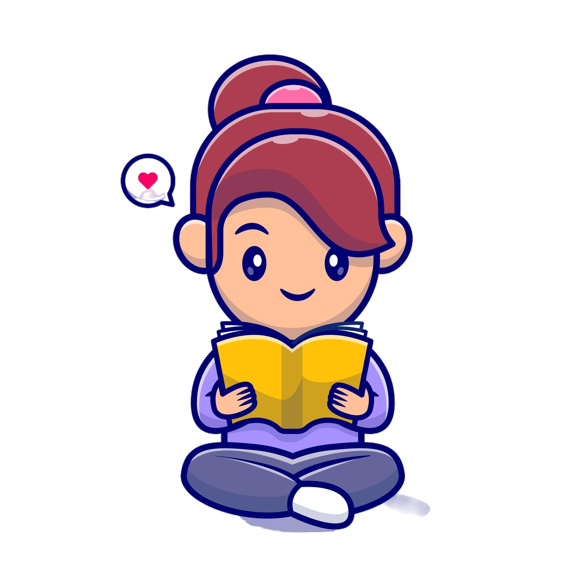 Cute girl reading book cartoon